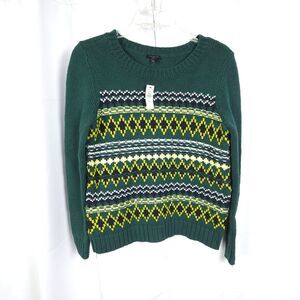 NWT Talbots Women Petite Small Green Diamond Fair Isle Crewneck Pullover Sweater
